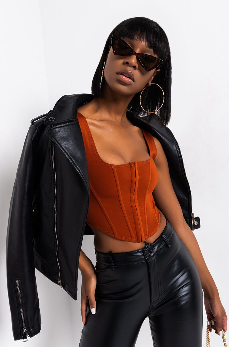 Side View All You Need Corset Top in Rust