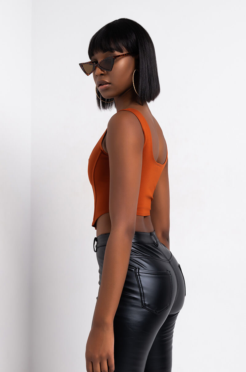 Back View All You Need Corset Top in Rust