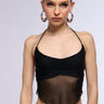 Front View All Your Love Halter Tie Neck Mesh Crop Tank In Black