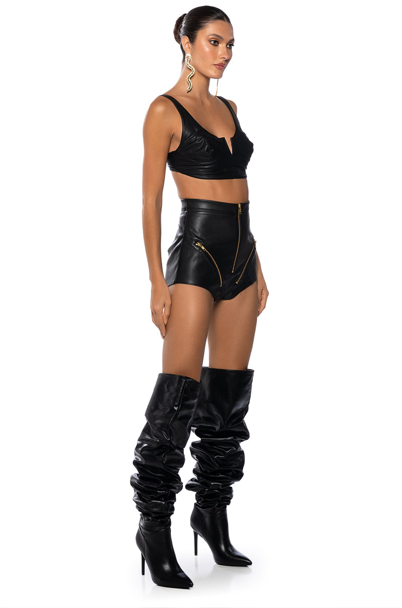 Detail View All Zipped Up Faux Leather Booty Short