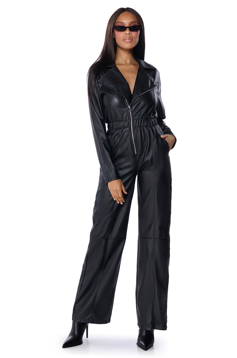 ALLEY CAT FAUX LEATHER JUMPSUIT view 0
