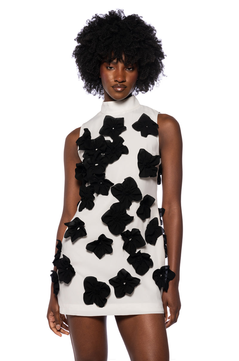 ALLORA SLEEVELESS FLORAL APPLIQUE MINI DRESS view 0