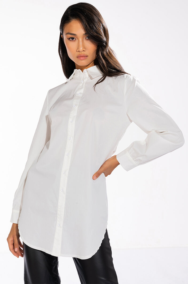 Front View Allure Open Back Button Down Blouse