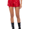 Front View Alpha High Rise Pleather Shorts In Red