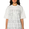 Front View Alphabet City Oversized Graphic Tshirt In White