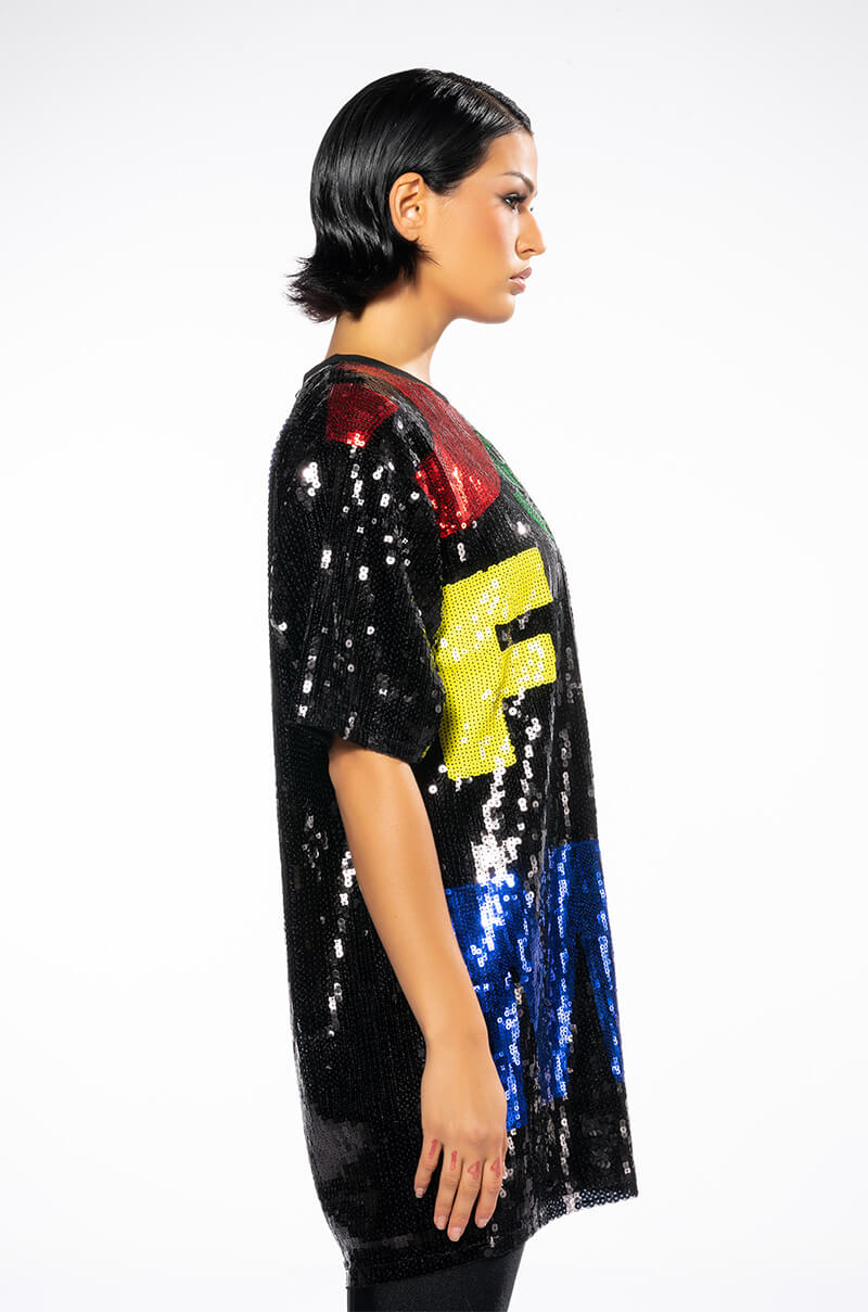 Detail View Alphabet Sequin Covered Tshirt