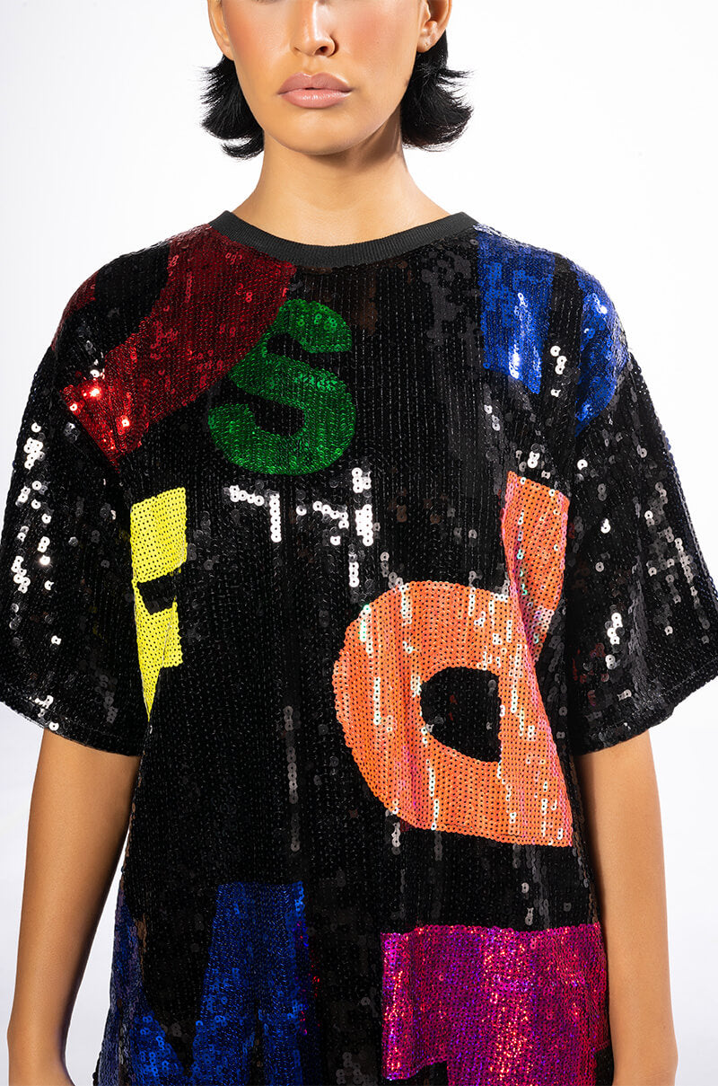 Extra View Alphabet Sequin Covered Tshirt