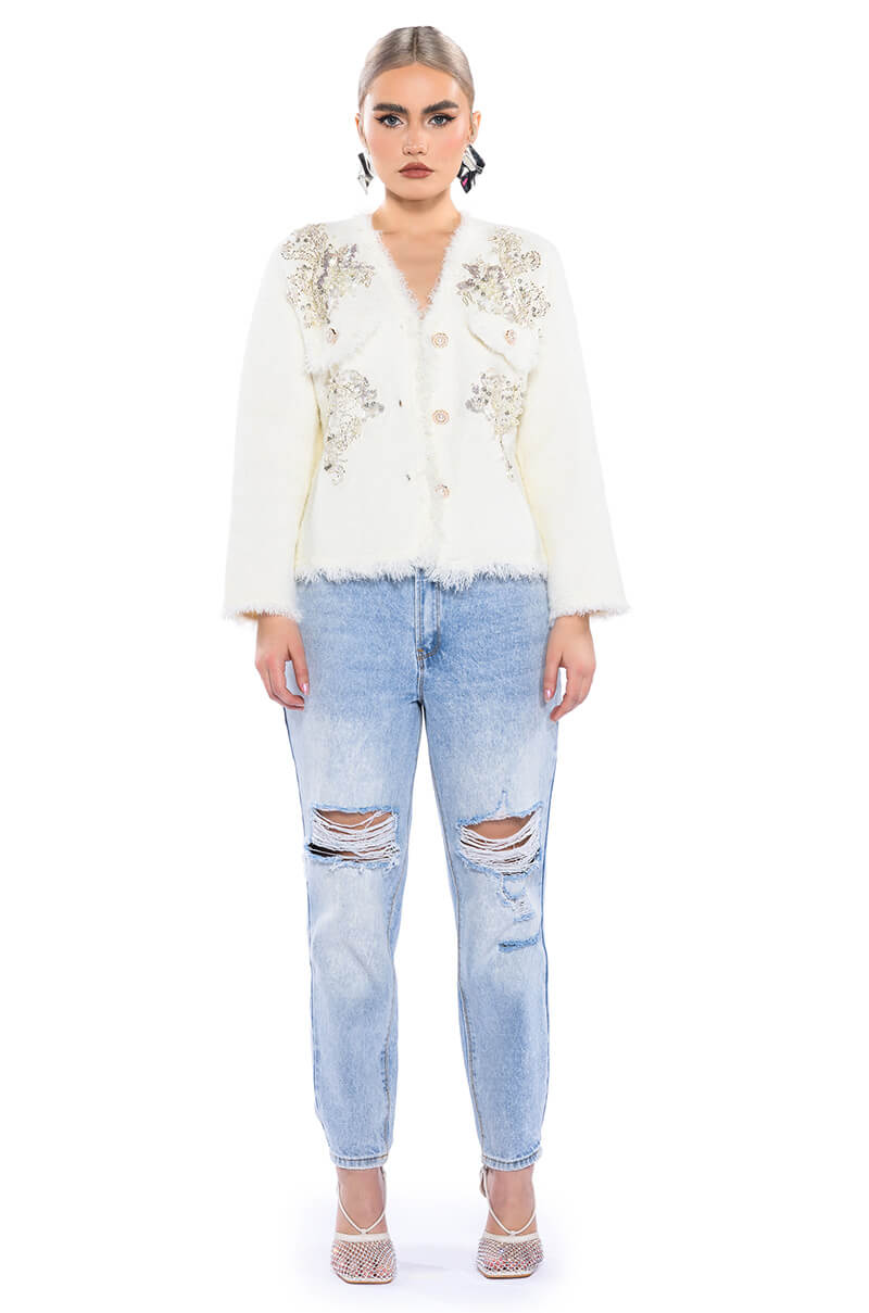 Back View Always Bling Rhinestone Button Front Cardigan