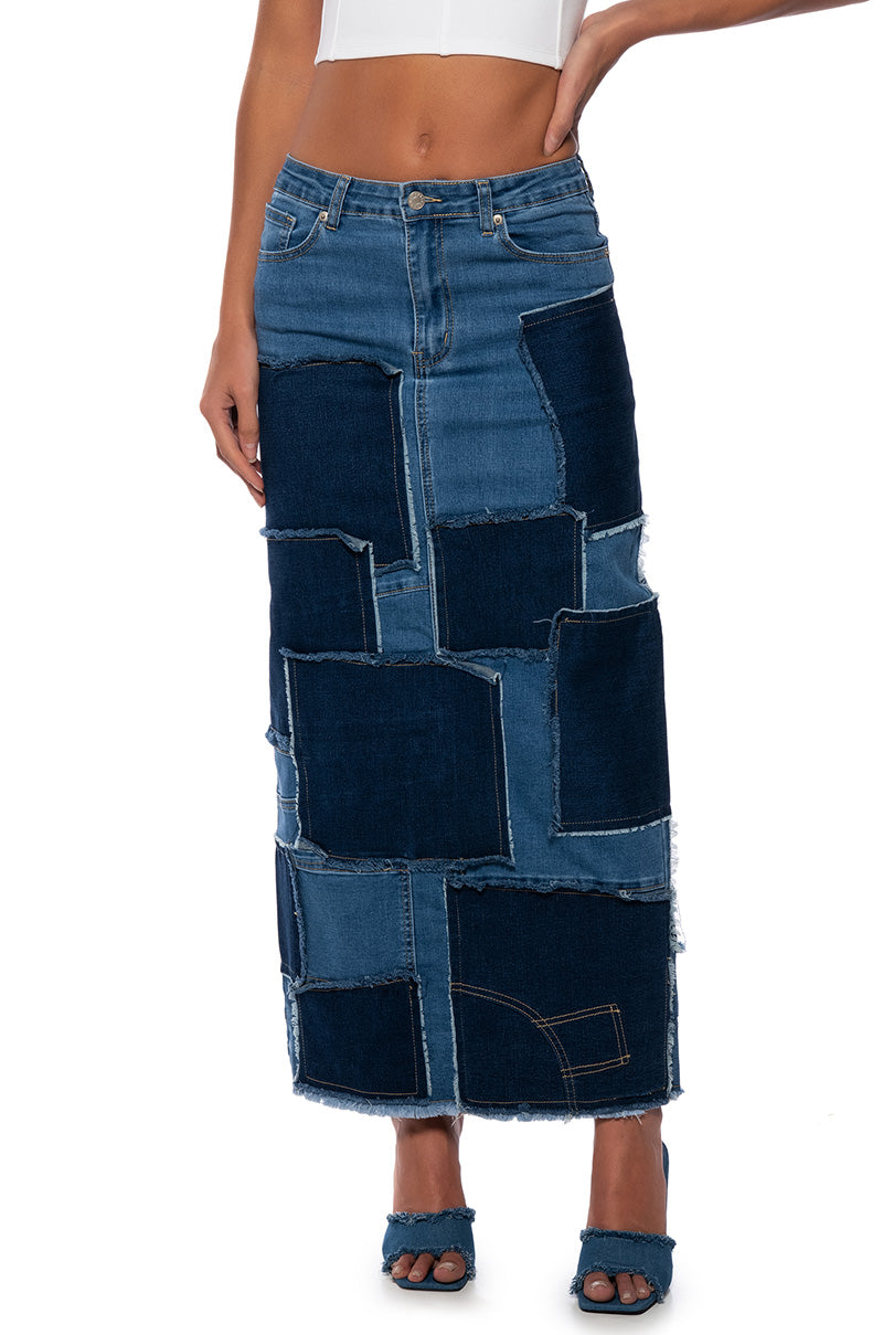 ALWAYS GOOD PATCHWORK DENIM MAXI SKIRT view 0
