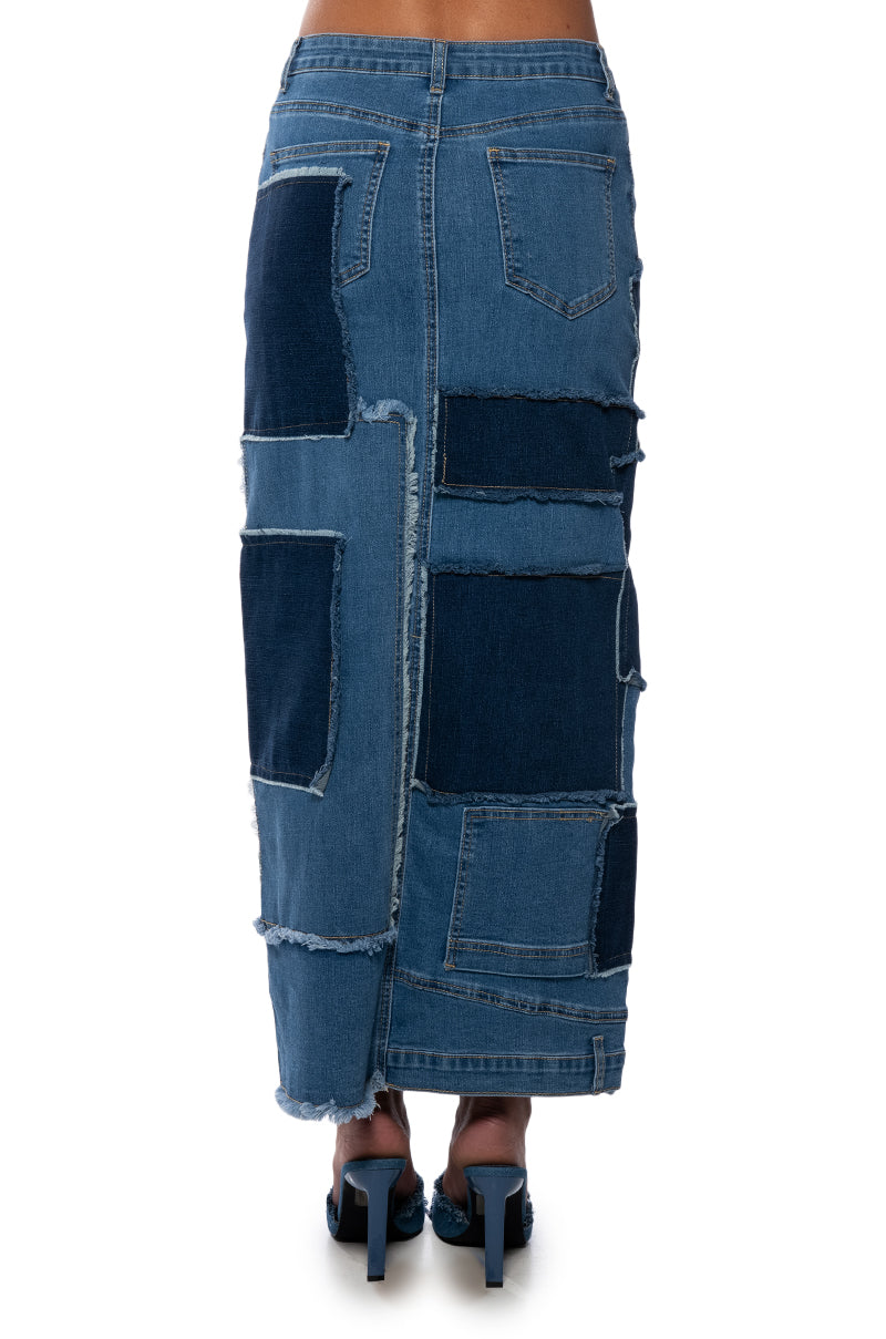 Extra View Always Good Patchwork Denim Maxi Skirt