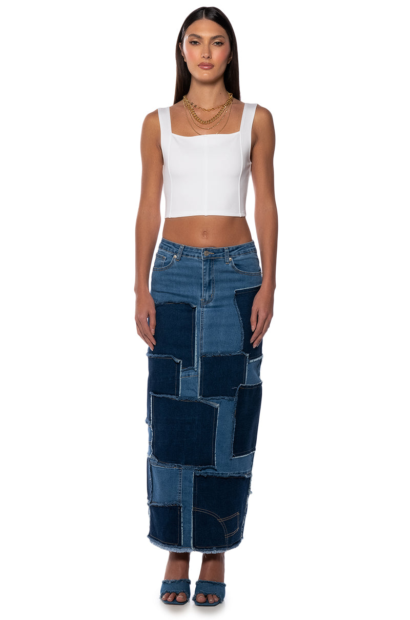 Extra View Always Good Patchwork Denim Maxi Skirt