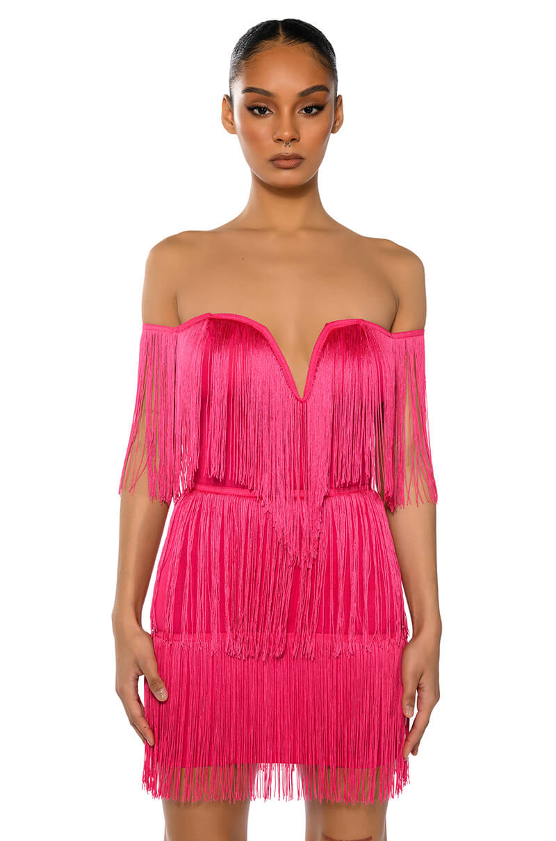 Front View Always Involved Fringe Mini Dress