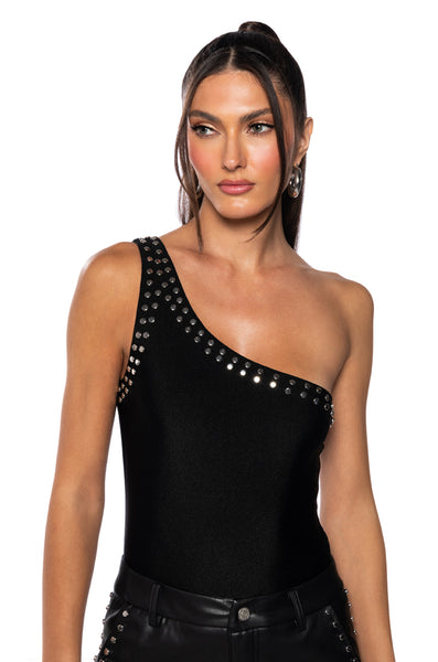ALWAYS ON TIME ONE SHOULDER SLINKY BODYSUIT – AKIRA
