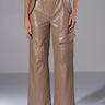 Front View Always Winning Faux Leather Cargo Pants In Beige