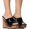 Front View Amanda Slip On Patent Sandal In Black