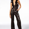 Front View Amaya Sleeveless Faux Leather Jumpsuit