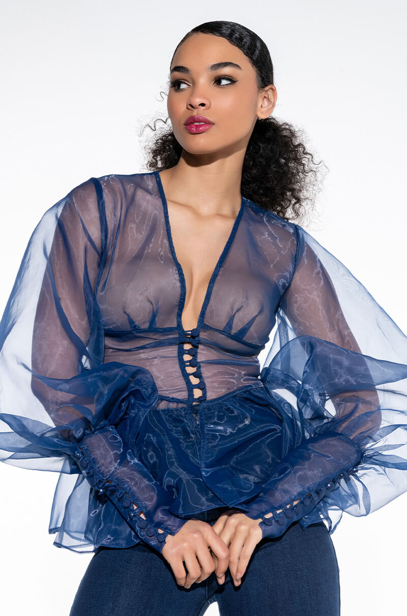 Front View Ambrosia Peplum Organza Blouse