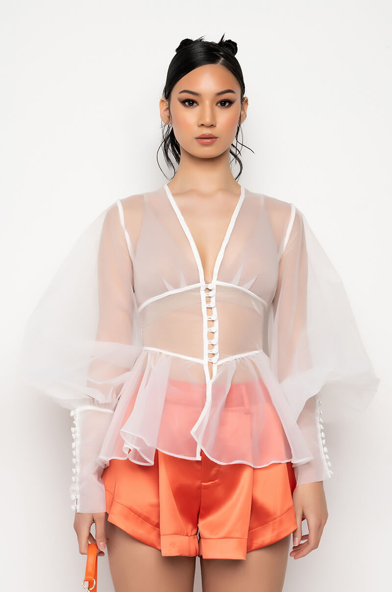 Back View Ambrosia Peplum Organza Blouse