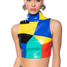 Front View Ameila Color Block Faux Leather Crop Top
