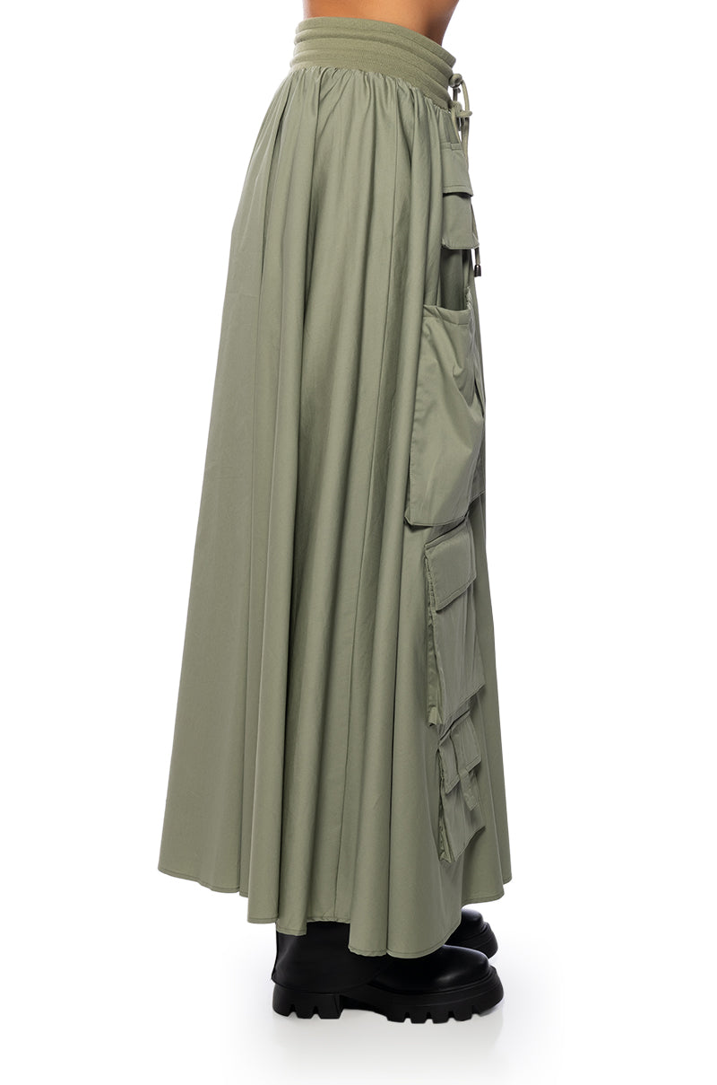 Full View Amelia Cargo Pocket Maxi Skirt In Light Green