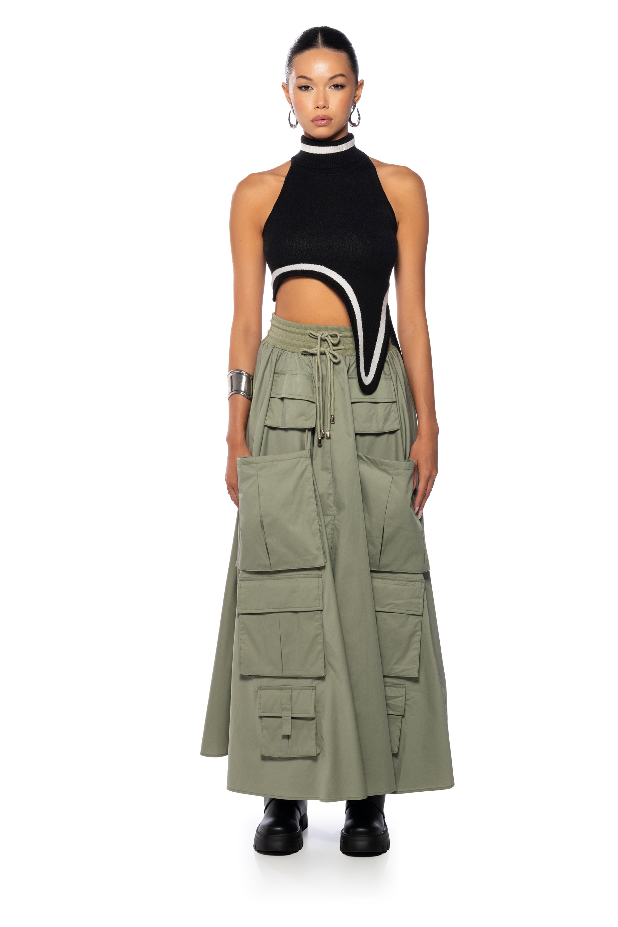 Extra View Amelia Cargo Pocket Maxi Skirt In Light Green