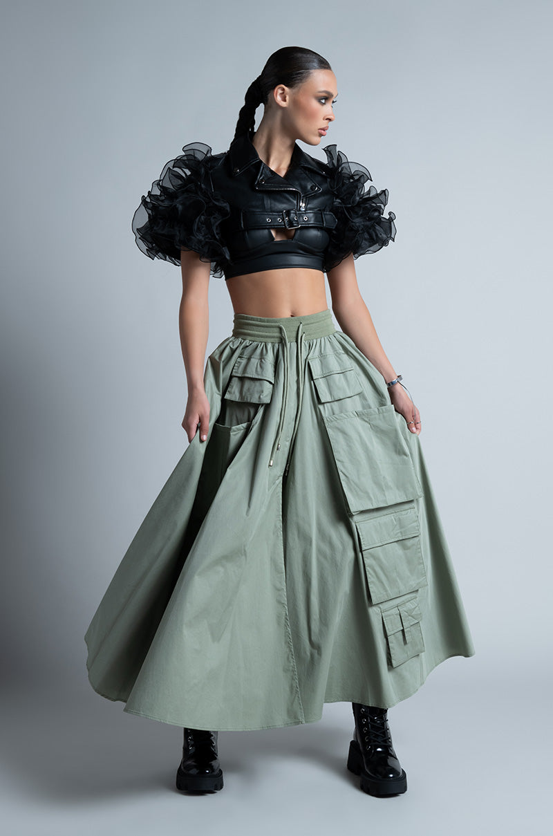 Extra View Amelia Cargo Pocket Maxi Skirt In Light Green