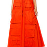 Front View Amelia Cargo Pocket Maxi Skirt In Red