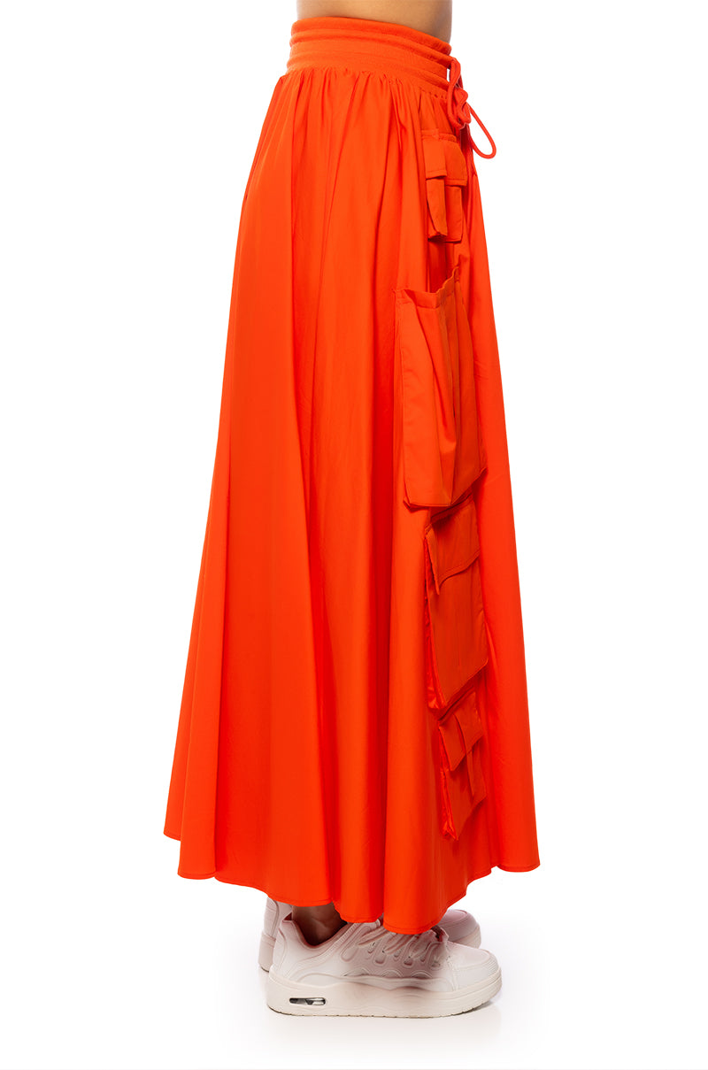 Full View Amelia Cargo Pocket Maxi Skirt In Red