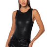 Front View Amelia Faux Leather Sleeveless Bodysuit