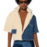 Front View Amiee Short Sleeve Denim Sherpa Jacket