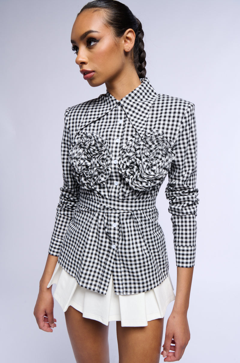 AMINA GINGHAM COLLARED LONG SLEEVE BLOUSE view 0