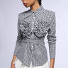 Front View Amina Gingham Collared Long Sleeve Blouse