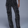 Front View Ammo Bonne Soiree Rhinestone Cargo Pants In Black