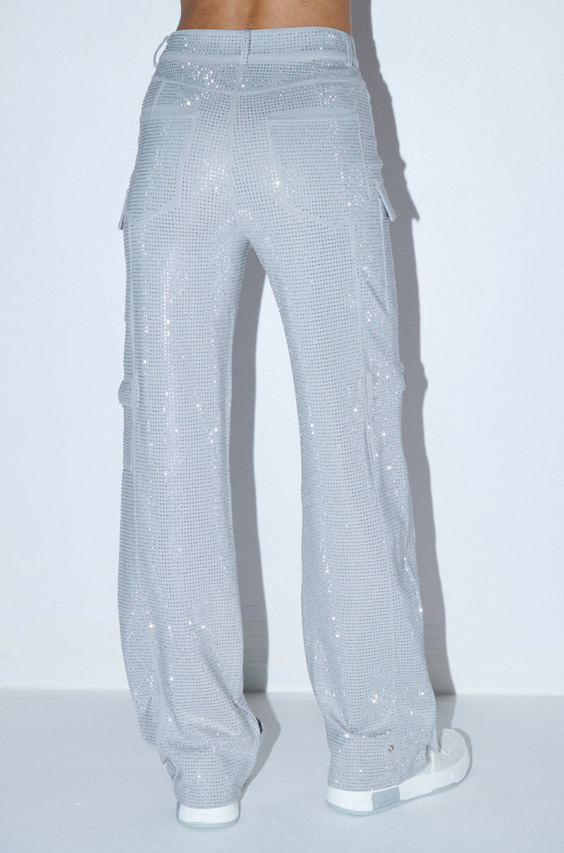 Detail View Ammo Bonne Soiree Rhinestone Cargo Pants In Grey