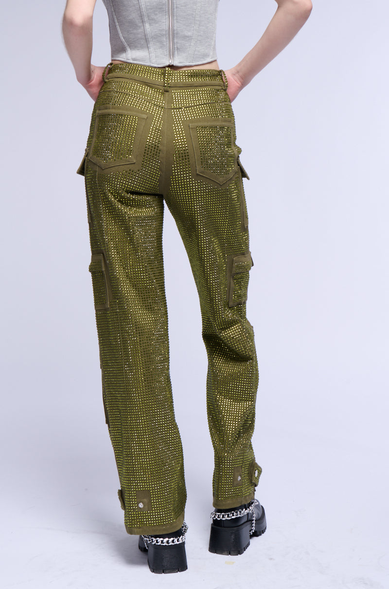 Full View Ammo Bonne Soiree Rhinestone Cargo Pants In Olive
