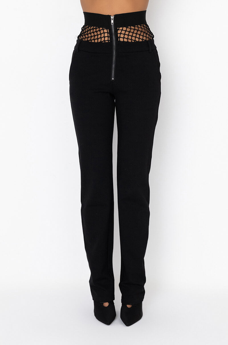 Front View Ammo X Akira Fishnet Straight Leg Pant