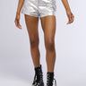 Front View Ammo X Akira Stay Together Metallic Lace Up Shorts In Silver