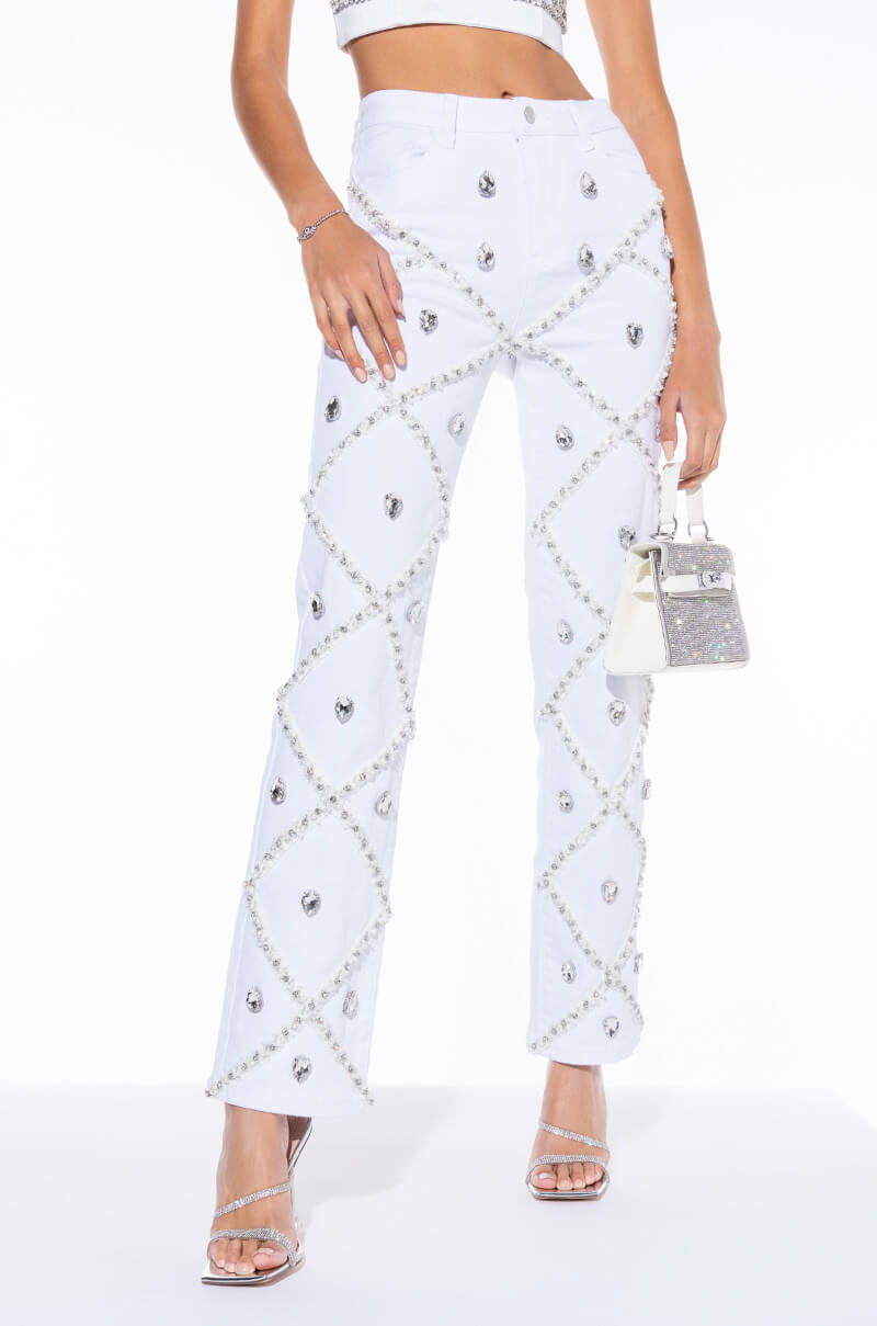 Front View Ammo X Akira Tinseltown Premium Rhinestone Straight Jeans 0