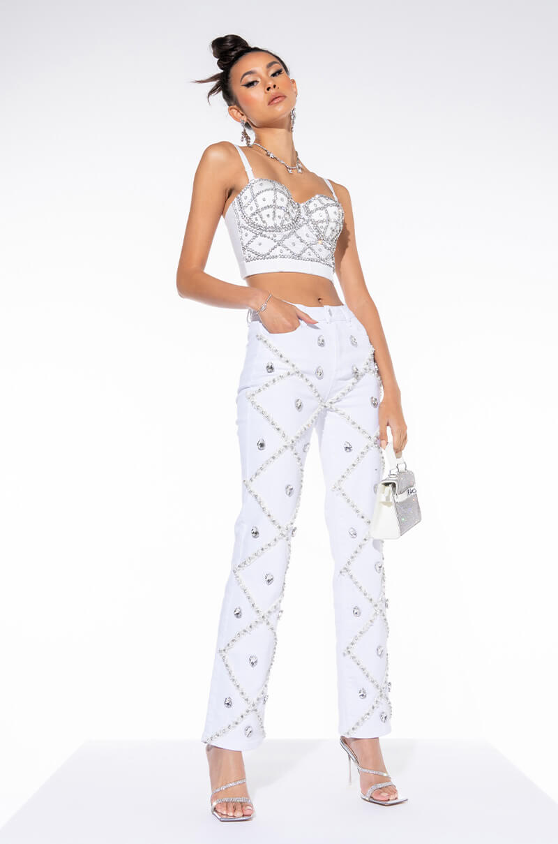 Side View Ammo X Akira Tinseltown Premium Rhinestone Straight Jeans 1