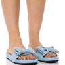 Front View Anai Denim Bow Sandal In Light Blue