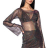 Front View Anais Rhinestone Mesh Long Sleeve Mini Dress