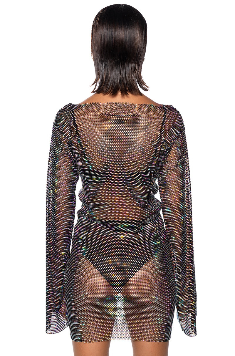 ANAIS RHINESTONE MESH LONG SLEEVE MINI DRESS IN BLACK AKIRA ANAIS RHINESTONE MESH LONG SLEEVE MINI DRESS IN BLACK AKIRA