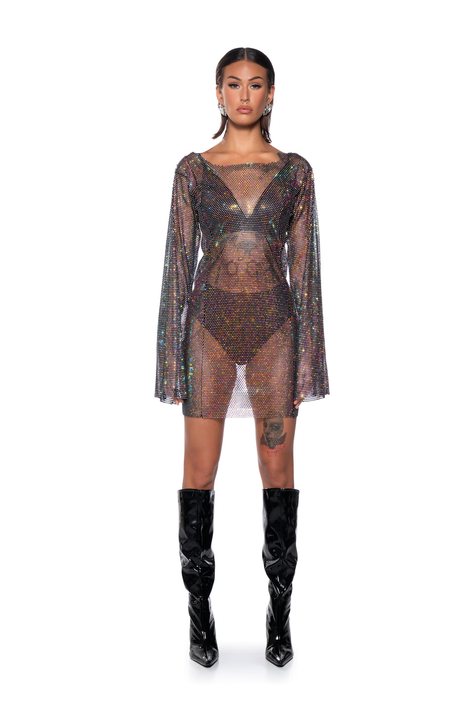 ariana long sleeve mesh dress Ariana Long Sleeve Lace Overlay Midi Dress, XL / Purple