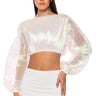 Front View Anastasia Iridescent Cropped Long Sleeve Top