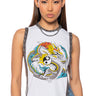 Front View Ancient Tales Cropped Side Chain Graphic Tank