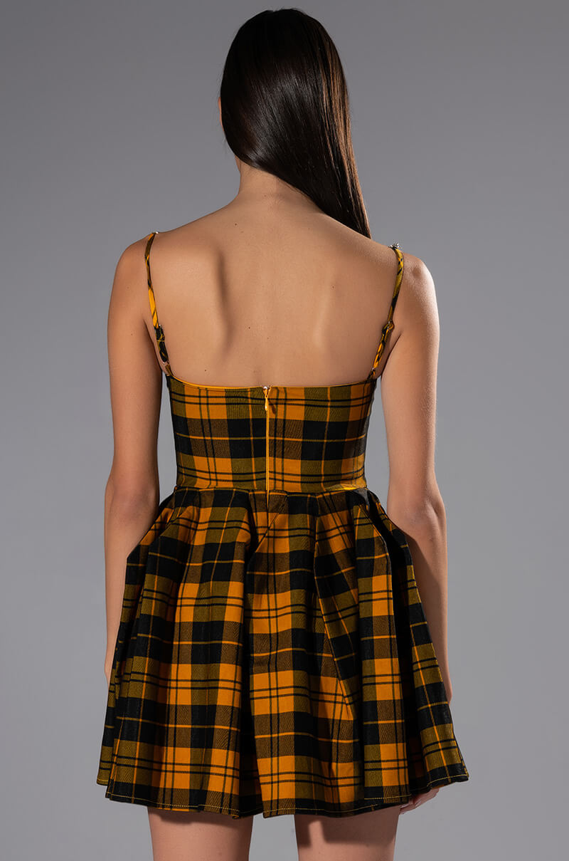Extra View Angel Baby Rhinestone Detail Corset Plaid Mini Dress