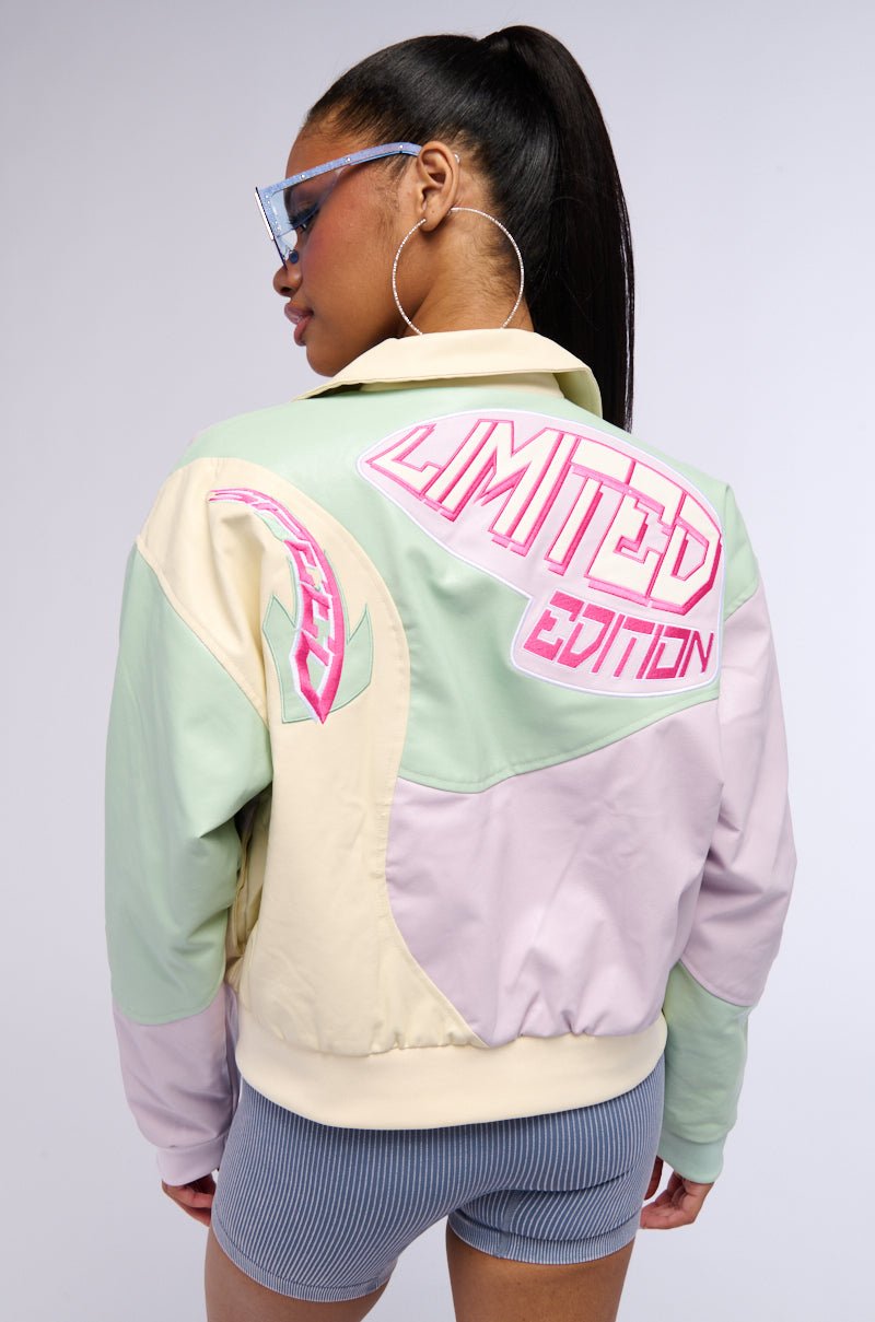 Extra View Angel Eyes Pastel Pu Color Block Bomber