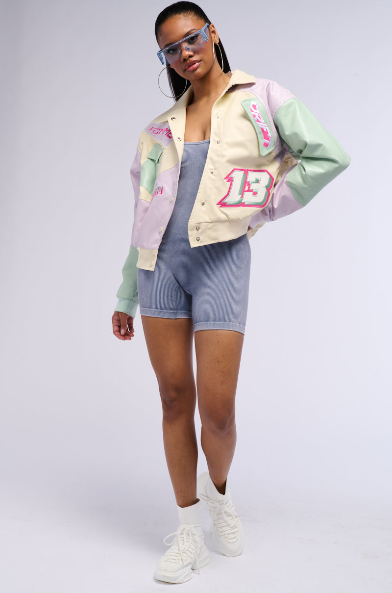 Extra View Angel Eyes Pastel Pu Color Block Bomber