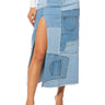 Front View Angel Patchwork Denim Maxi Skirt