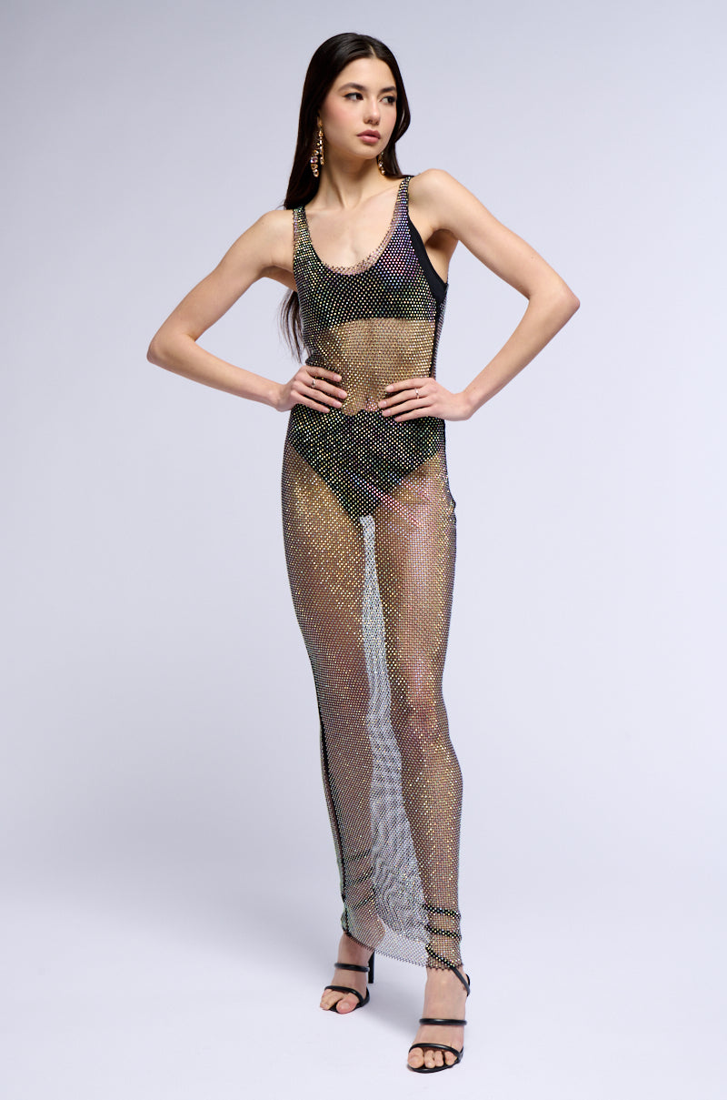 Side View Angel Rhinestone Mesh Maxi Dress 1